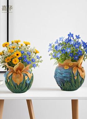 现货树脂星空花朵多肉花盆大口径庭院工艺品家居摆件户外花园造景