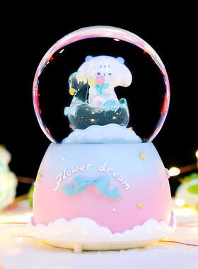 飘雪发光八音盒芙芙狗星之语水晶球音乐盒桌面摆件装饰礼品