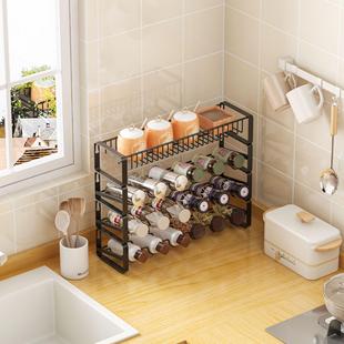 厨房调料瓶收纳置物架台面免打孔铁线组合调料罐整理架免打孔组合