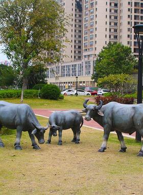 户外仿真写实水牛摆件模型玻璃钢庭院农耕文化雕塑农场庄园林装饰
