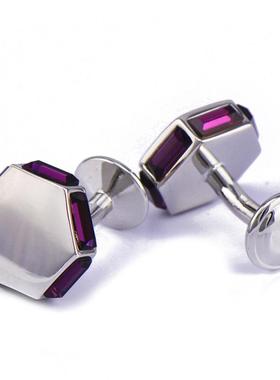 英博商务六边形紫色水晶锆石袖扣男法式袖钉617cufflinks/151085