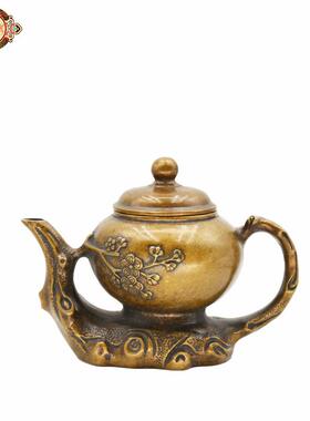 宏达 全黄铜仿古包浆梅花迎春壶 地摊爆款中式铜壶摆件