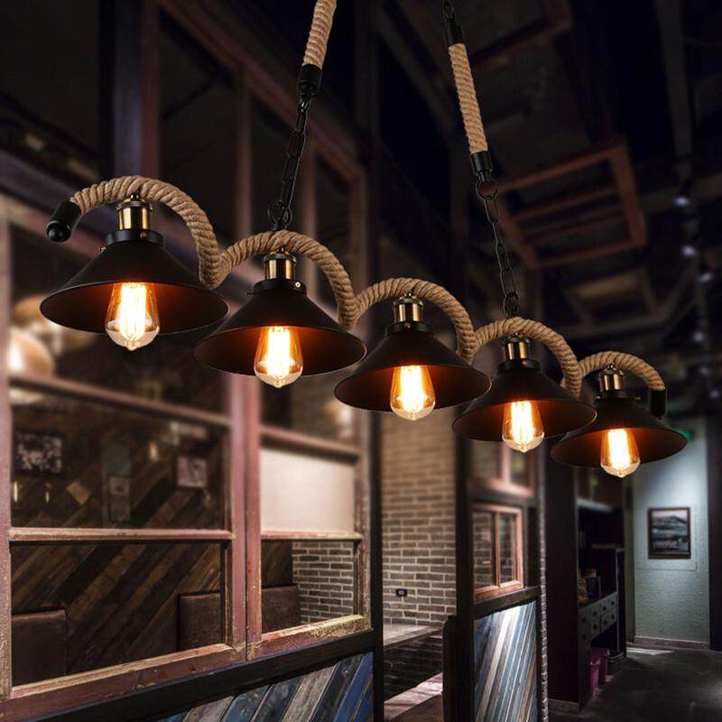 北欧LOFT复古麻绳吊灯 餐厅酒吧网咖咖啡厅吊灯 工作室工业风灯具