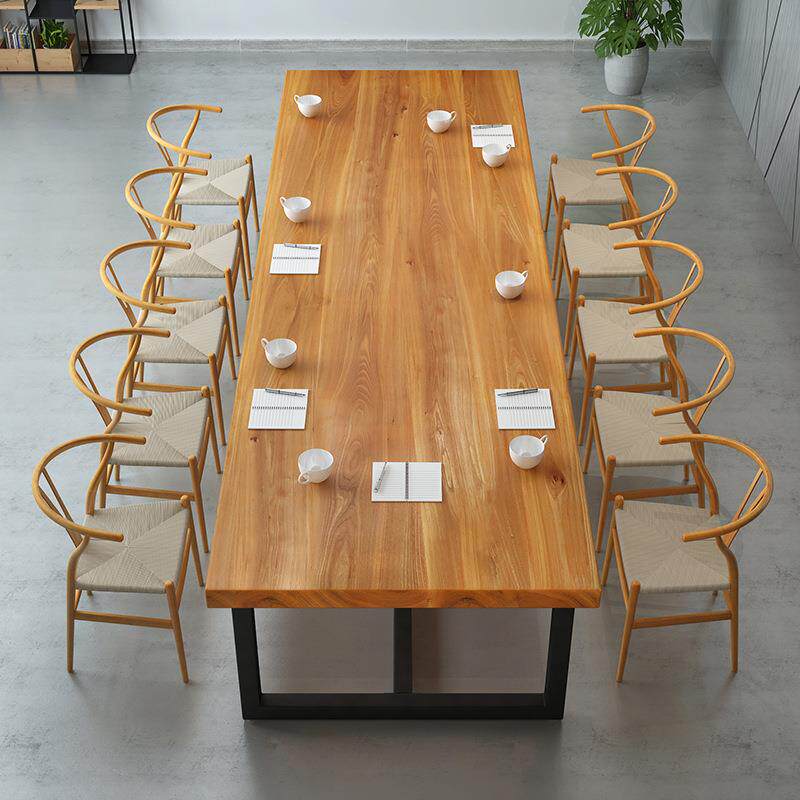 北欧实木会议桌现美式办公洽谈桌工作台原木长条大板桌简约长桌子