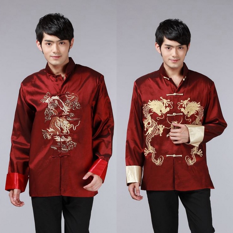 中国风男装复古刺绣龙唐装男长袖上衣中式礼服年会活动演出服外套