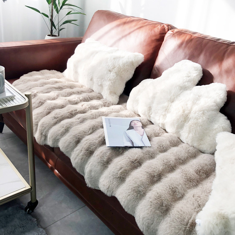 冬季奶油风不规则皮沙发毛绒垫毛毛盖布加密防猫抓防滑飘窗垫毛毯