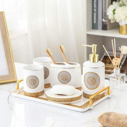 欧式H标卫浴洗漱用品套装六件套陶瓷卫生间浴室牙刷牙漱口杯用品