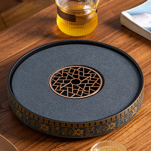 2023新款速干吸水茶盘高档家用客厅干泡台陶瓷石头小型圆形沥水盘