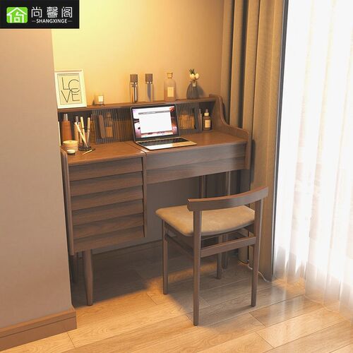 复古梳妆台全实木书桌卧室两用翻盖梳妆书桌二合一小户型梳妆桌