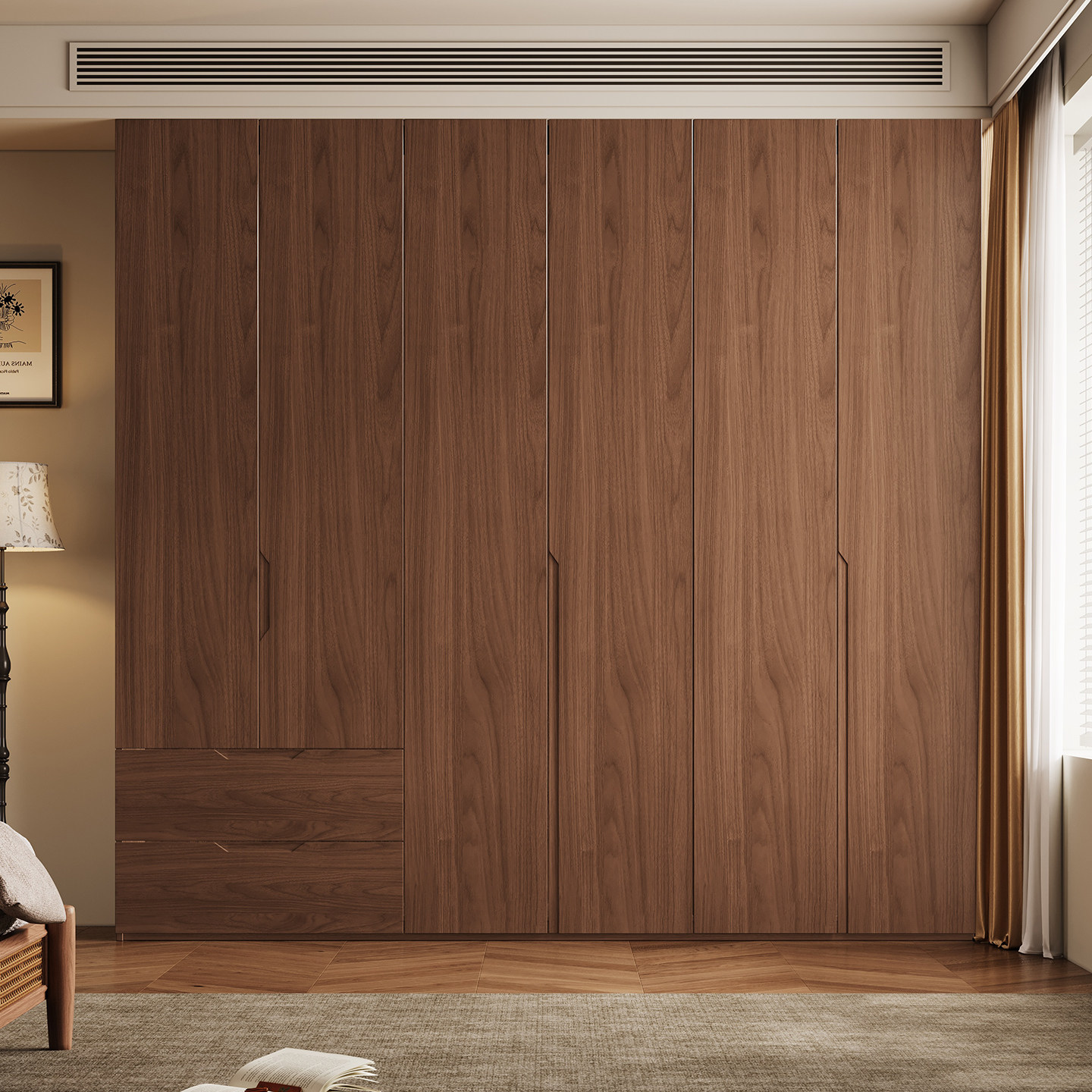 现货橡木胡桃色衣柜全实木中古风八十门高档家用主卧环保大衣橱子