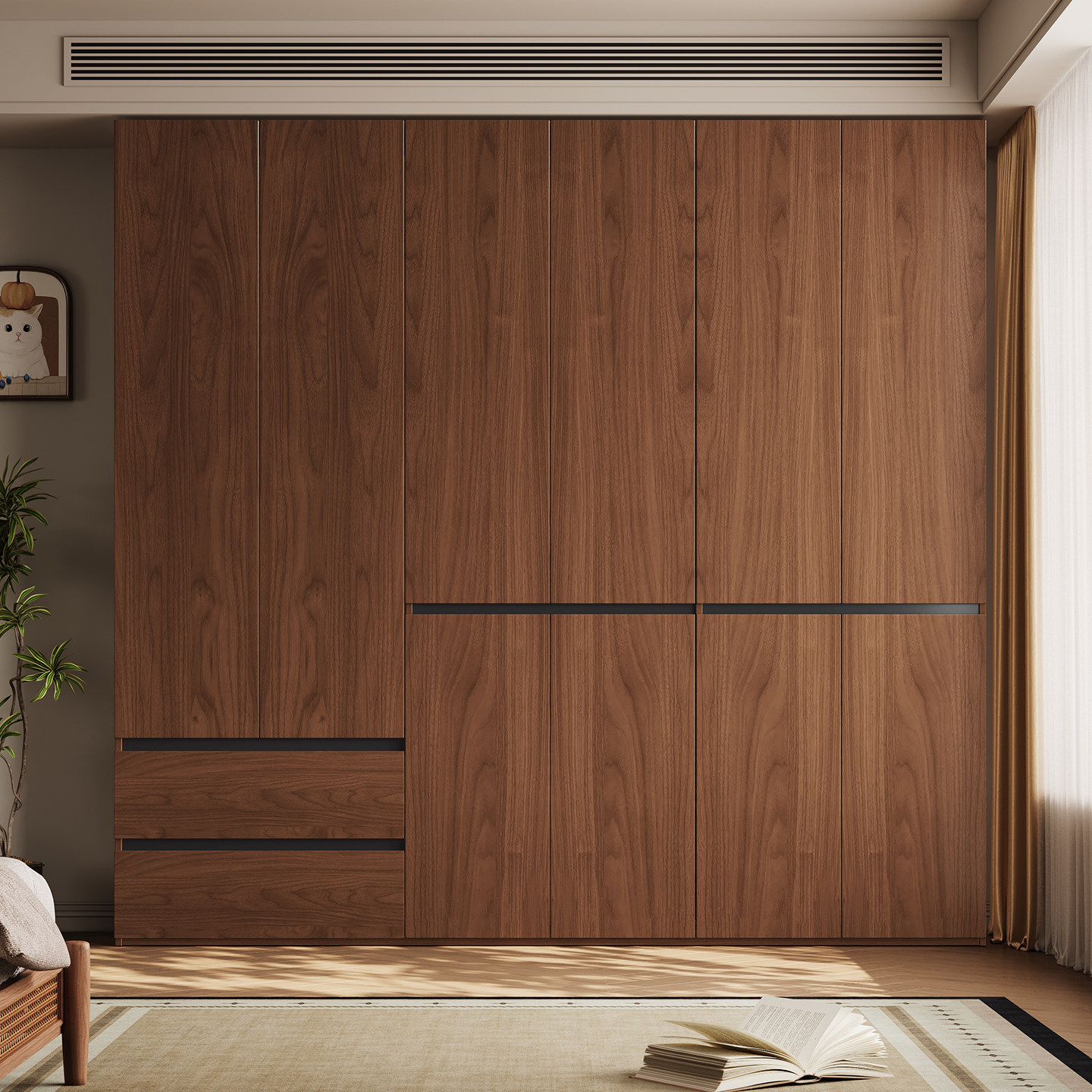 现货中古风全实木衣柜八十门卧室储物柜胡桃木色橡木分段式衣橱