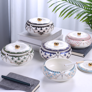 烟灰缸带盖家用创意陶瓷大号烟缸烟盅客厅卧室会所易清洗防风烟缸