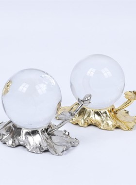 新款银色莲花荷叶水晶球托桌面装饰摆件莲花池塘意境檀香架