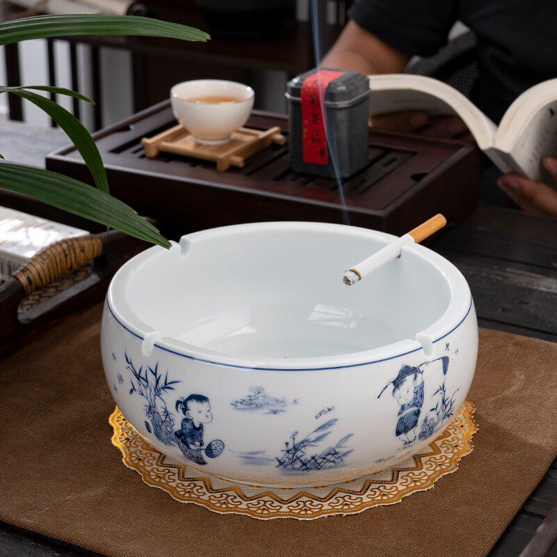 中式特大号陶瓷烟灰缸复古风易清洗家用时尚潮流烟缸创意个性欧式