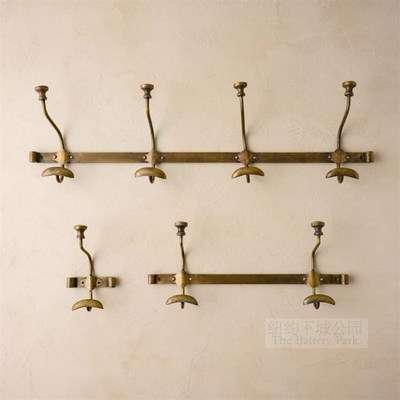 纽约下城公园进口杜克怀旧复古双钩四钩铜质装饰衣架挂架
