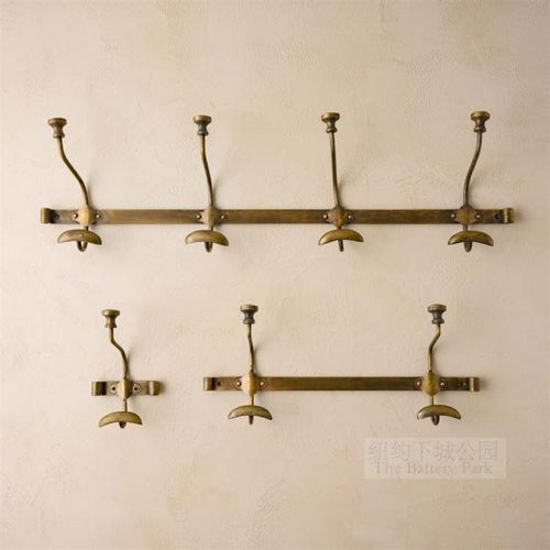 纽约下城公园进口杜克怀旧复古双钩四钩铜质装饰衣架挂架