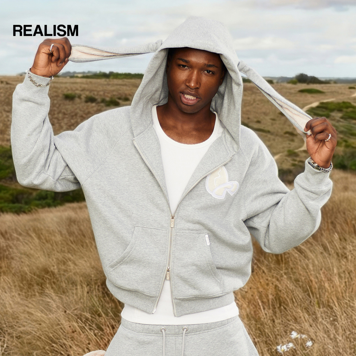 REALISM澳洲潮牌兔子耳朵可拆趣味短款拉链连帽卫衣外套 重磅加绒