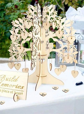 婚礼布置装饰品摆件木质爱心签到台木制工艺品派对签名桌面摆件