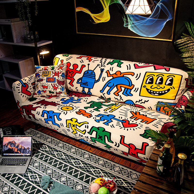 手绘插画全包沙发套懒人组合沙发垫防尘罩子卡通涂鸦双人沙发布艺,居家布艺,沙发套,淘宝优惠券,粉丝福利购,淘宝优惠卷