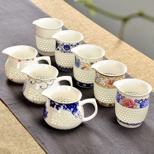 陶馨语陶瓷青花玲珑镂空公道杯茶海公杯分茶器功夫茶具茶道配件