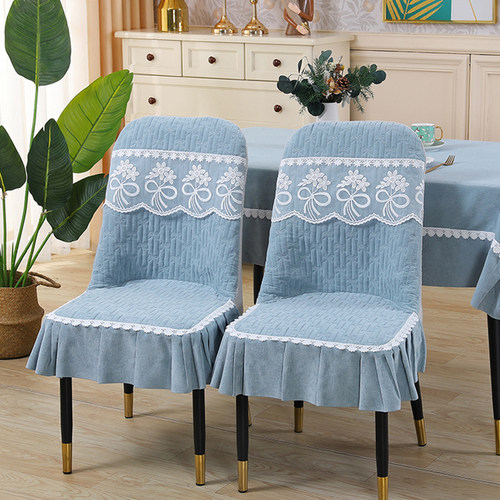 全包弧形椅子套罩家用高档雪尼尔餐椅套椅垫一体防滑夹棉凳子套罩