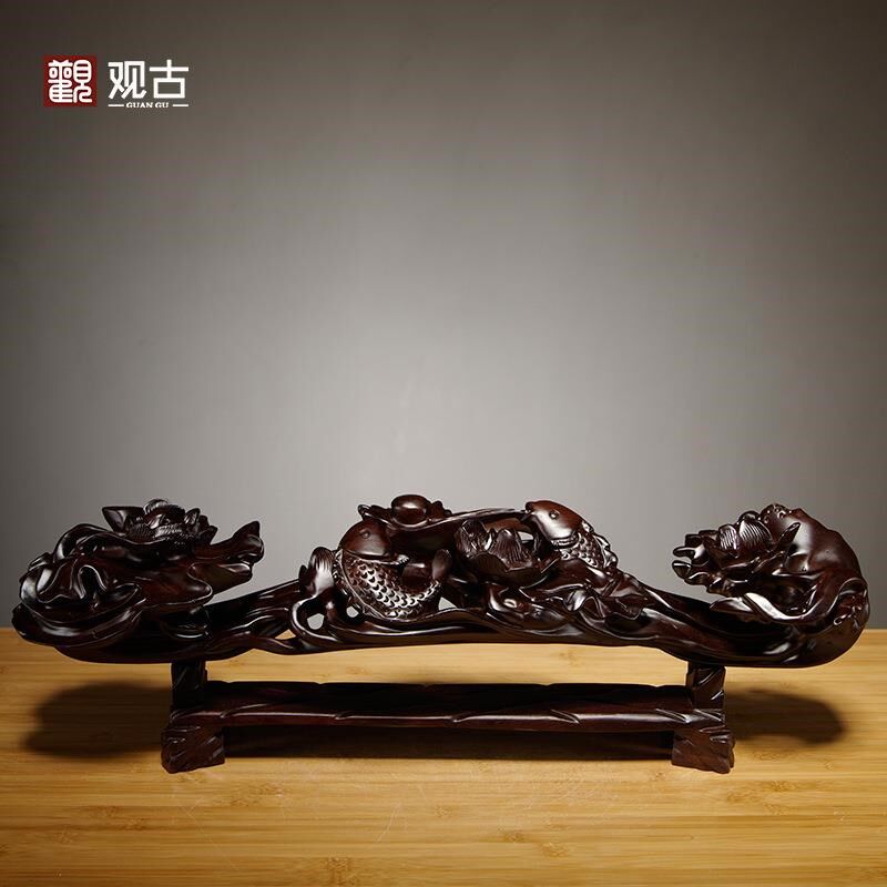 黑檀木雕连年有鱼如意摆件红木家居客厅电视柜装饰工艺品新居送礼,特色手工艺,白族木雕,淘宝优惠券,粉丝福利购,淘宝优惠卷
