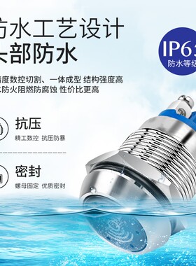19mm防水金属蜂鸣器螺丝脚连续声长亮LED红色光声光报警器12 24v