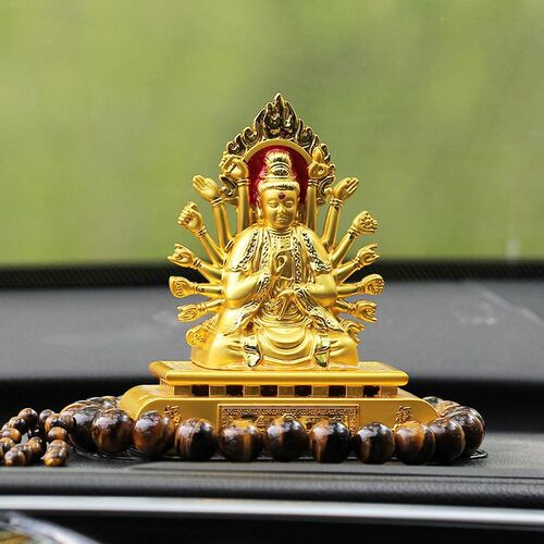 汽车摆件2024新款车载饰品合金双面千手观音香水座车内中控台摆件