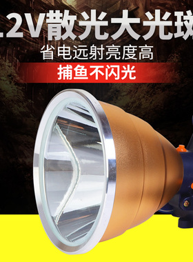 12v外接电瓶强光远射黄光超亮头灯外接大光斑聚光P70钓鱼头灯外接