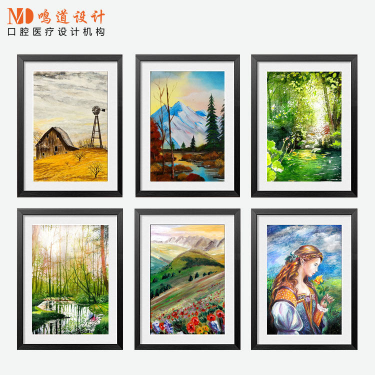 树木油画装饰挂画 风景画装饰软装 酒店会所墙壁画 宁波鸣道设计