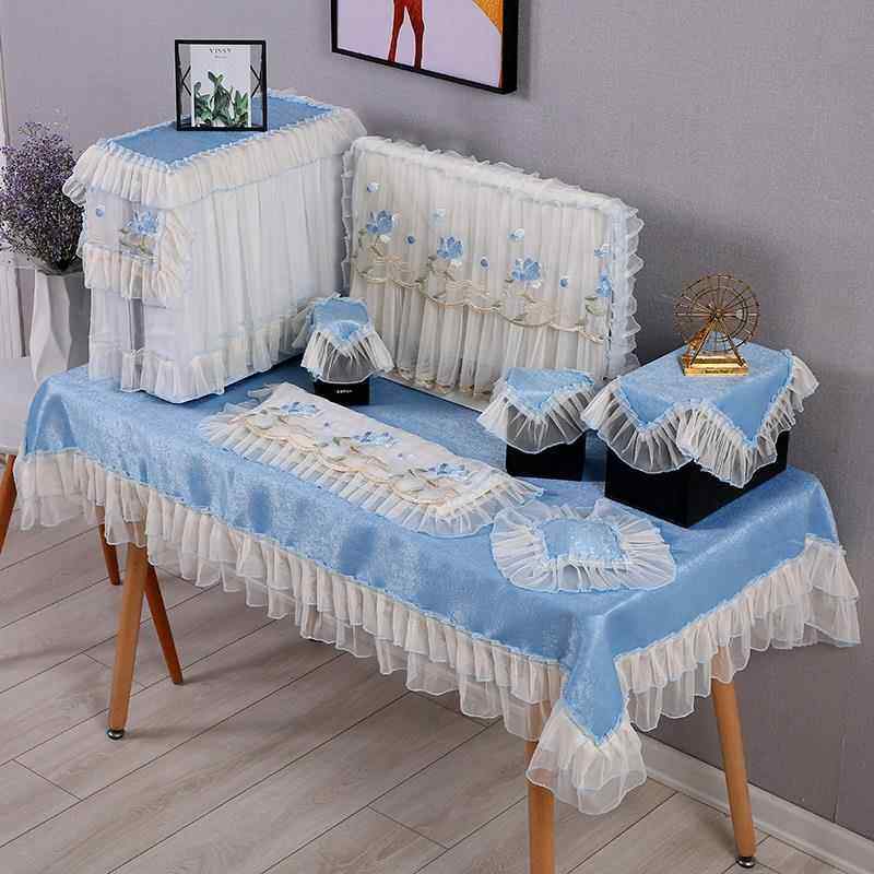 电脑布桌防尘盖布不取套台式机显示器装饰罩田园蕾丝桌面布一体机