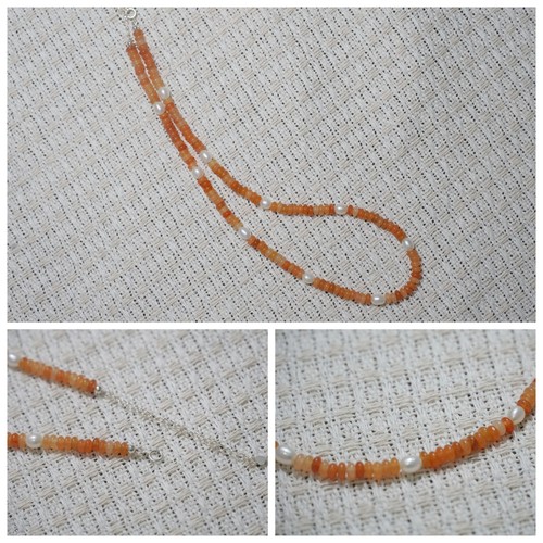 天然红东陵玉淡水珍珠项链