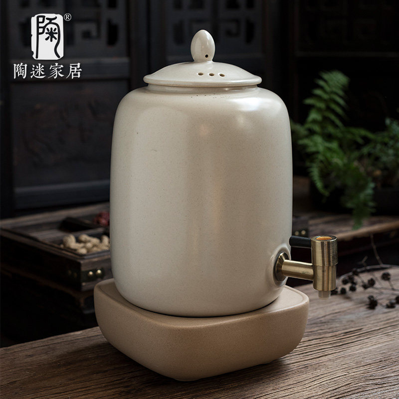 陶迷家用泡茶储水罐大容量陶瓷煮茶缸大号带龙头养水净水缸饮水机