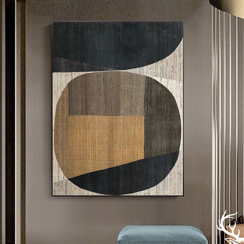 客厅玄关餐厅书房单幅几何抽象艺术装饰画诧寂肌理原木赤贫风挂画