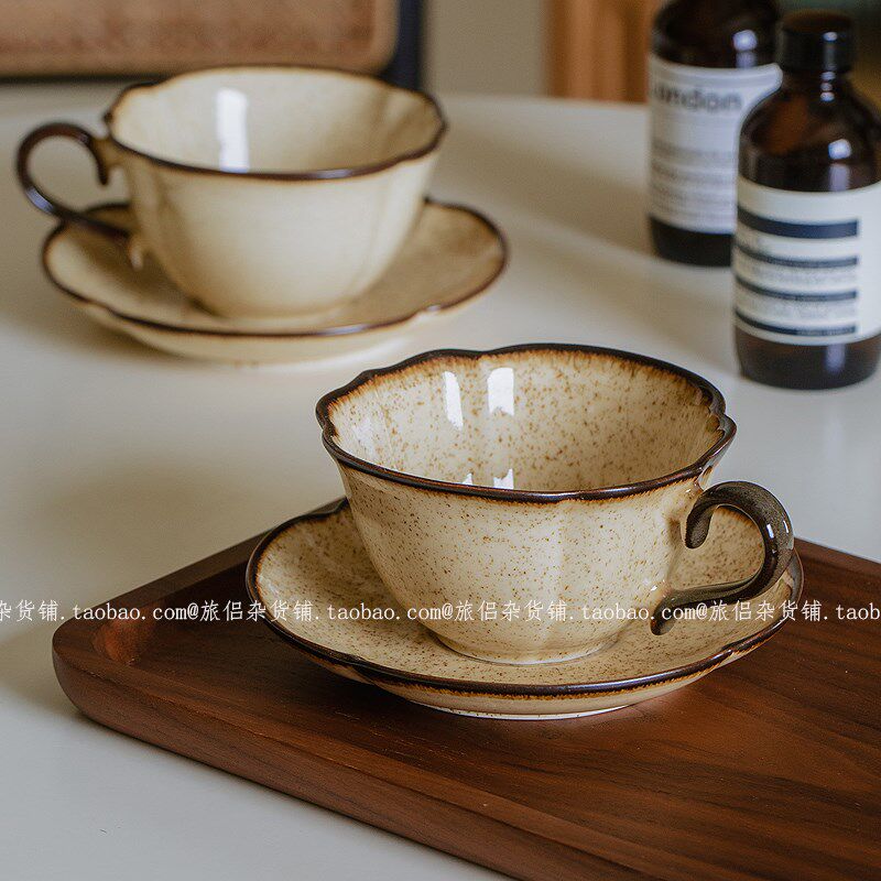 复古窑变釉下彩陶瓷咖啡杯碟拿铁拉花杯下午茶杯碟中古杯