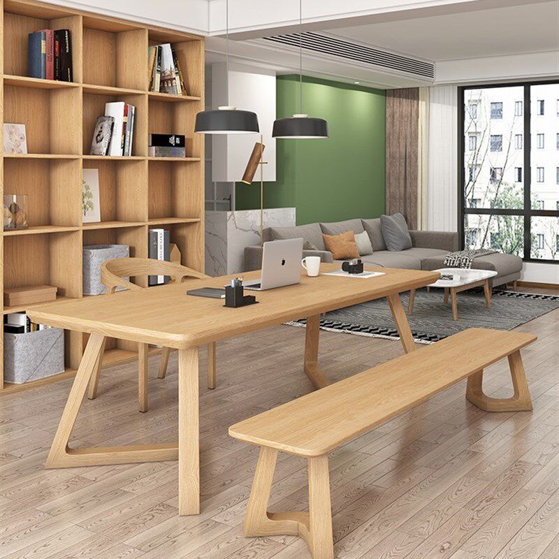 实木会议桌长方形简约现代办公桌电脑工作台洽谈长条小型桌椅组合