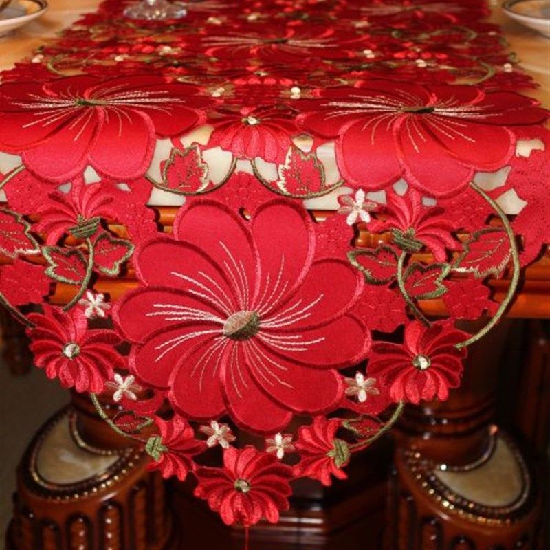 茶几巾桌旗欧式餐桌旗饭桌布艺喜庆结婚刺绣盖布花大红色电视柜旗,居家布艺,桌布,淘宝优惠券,粉丝福利购,淘宝优惠卷