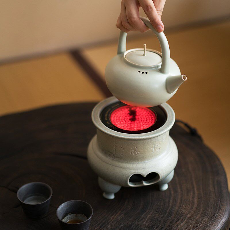 围炉煮茶全套复古翡翠绿煮茶炉小炭炉可换电陶炉果木炭火酒精炉