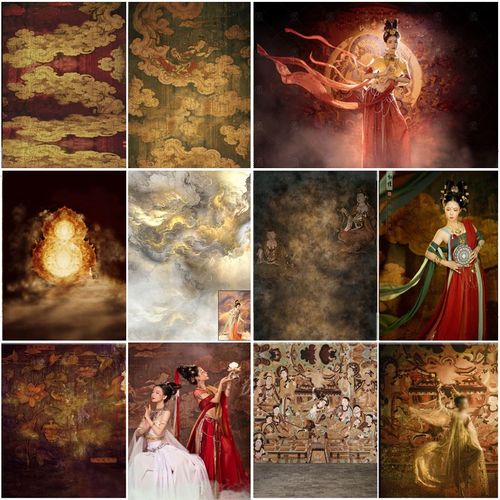 影楼古装主题拍照背景纸古风汉服异域写真摄影背景布敦煌壁画飞天