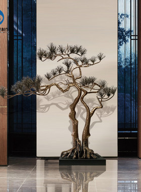 大型铁艺迎客松摆件酒店大厅会所售楼处过道玄关办公楼工艺品雕塑