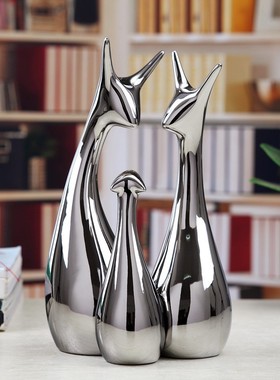 【吉祥三宝】家居装饰工艺品 鹿家饰摆件 陶瓷电镀 一家三口摆放