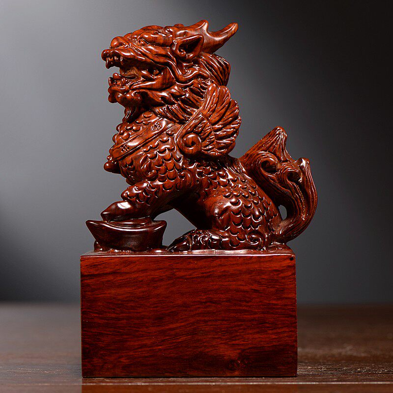 花梨木雕方形麒麟印章木质定制做玉玺官印私印摆件红木摆件可刻字