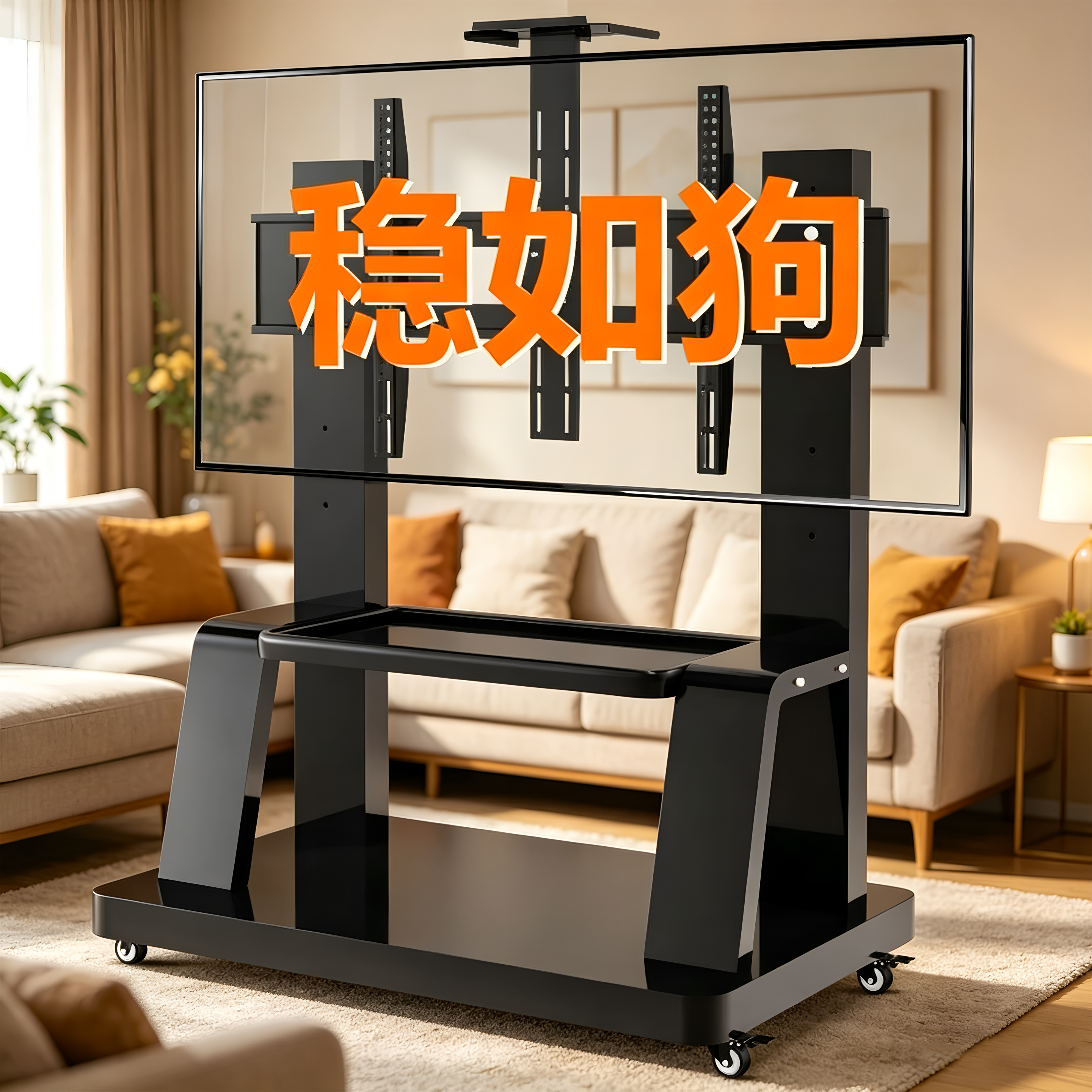 可旋转通用落地式一体式碳钢电视机架可伸缩电动电视支架移动支架