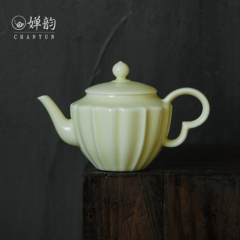 婵韵斋居黄丽君月光白茶具茶壶莲花壶泡茶壶带过滤礼盒装小田月月