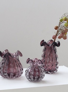 紫色福袋厚重气泡艺术花瓶桌面玄关摆件家用客厅桌面钱袋花瓶