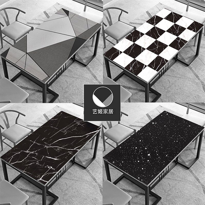 高档茶几餐桌垫桌布防水防油免洗塑料软玻璃水晶板纯黑色黑白格子