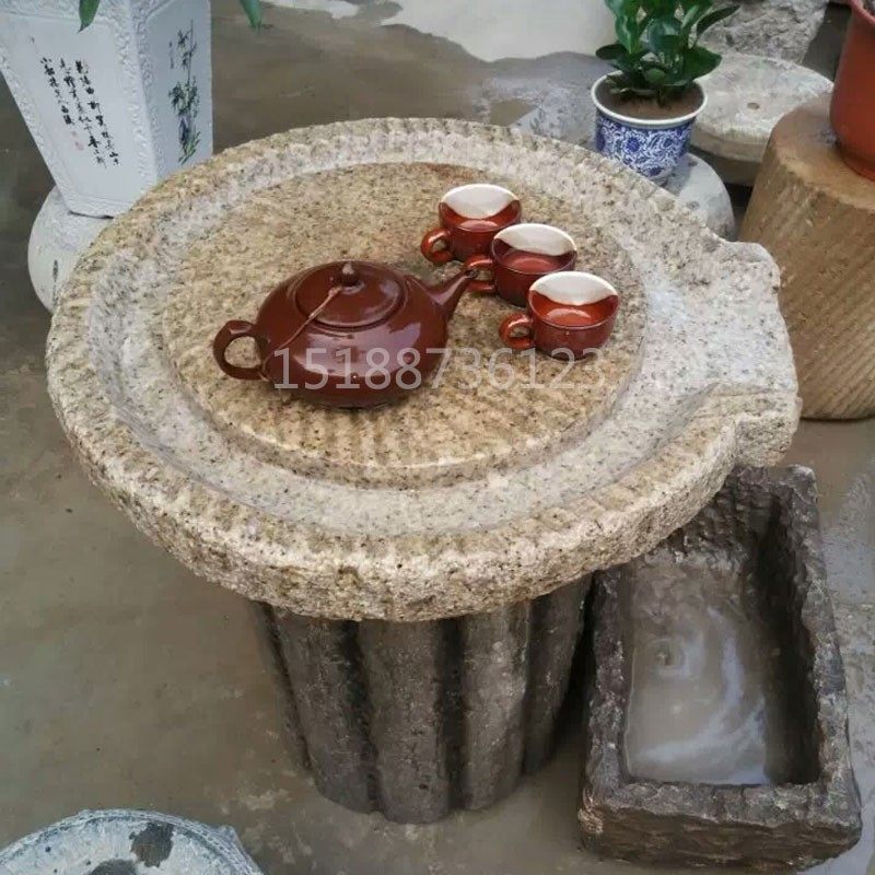老旧石磨茶台石磨茶桌石磨茶台复古怀旧民间旧石器家用石桌摆件图片