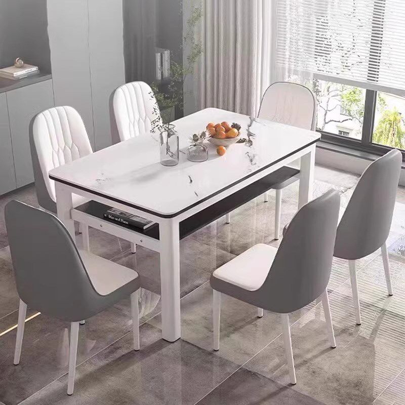 钢化玻璃双层餐桌椅组合现代家用吃饭桌子小户型客餐厅长方形桌子