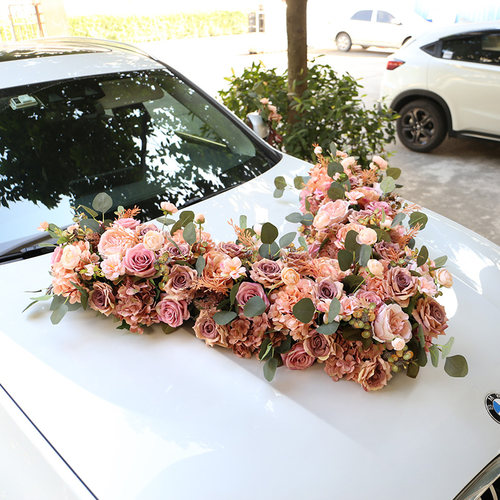婚车花车头装饰主婚车花布置套装吸盘式结婚车队复古仿真花艺绢花