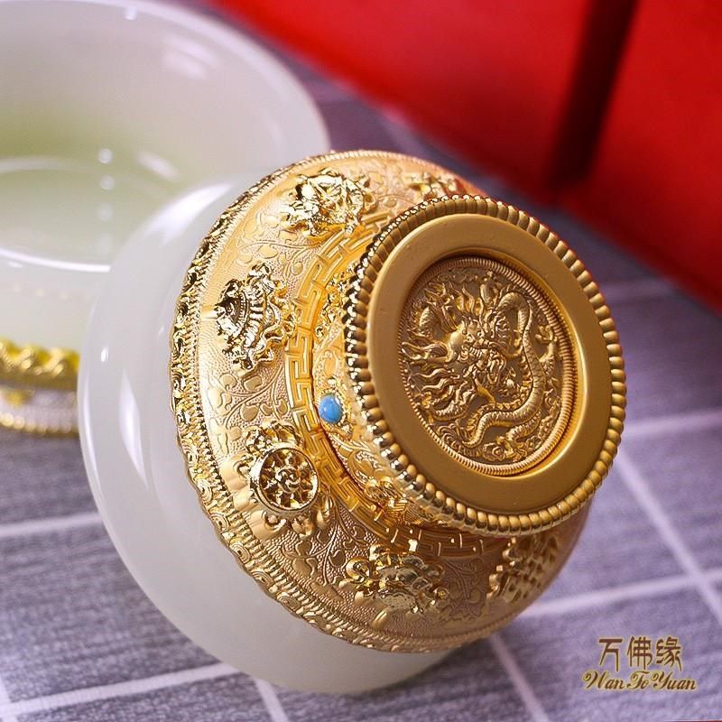 龙图腾白玉摆件翡翠琉璃碗雕花室内供奉七供碗供水杯八供大号贡碗